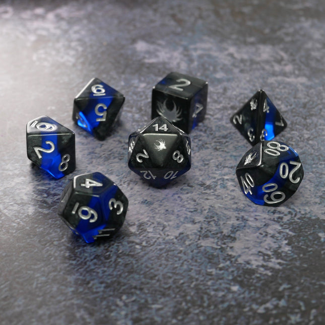Forgotten Sapphire - 7 Piece DnD Dice Set | Acrylic RPG Gaming Dice