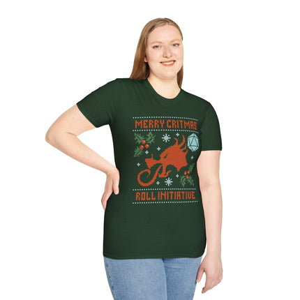 Merry Critmas Ugly Sweater T-shirt Roll Initiative