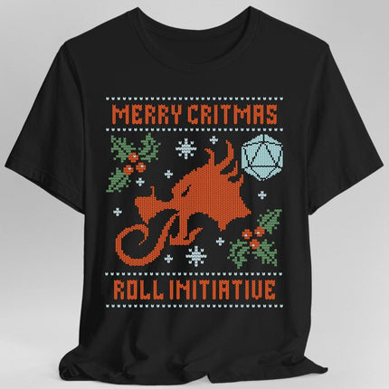Merry Critmas Ugly Sweater T-shirt Roll Initiative