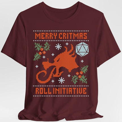 Merry Critmas Ugly Sweater T-shirt Roll Initiative