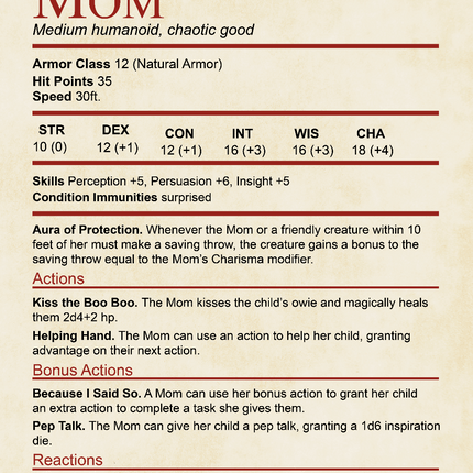 Mom DND Shirt - Funny Stat Block