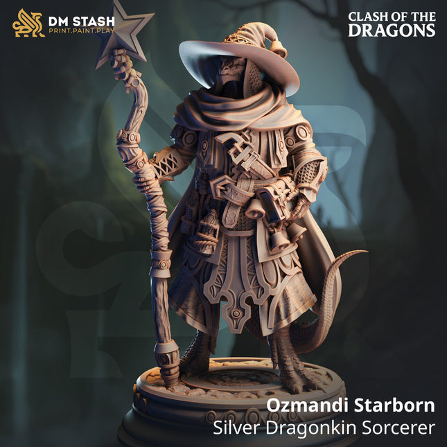 Ozmandi Starborn, Silver Dragonkin Sorcerer (Male Dragonborn Sorcerer)
