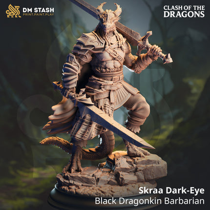 Skraa Dark-Eye, Black Dragonkin Barbarian (Male Dragonborn Barbarian)